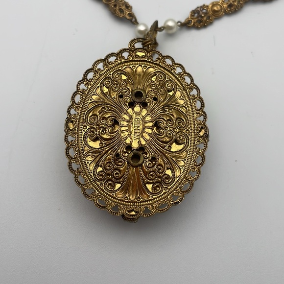 Western Germany glass cameo filigree necklace A17 🔥 - Picture 6 of 7